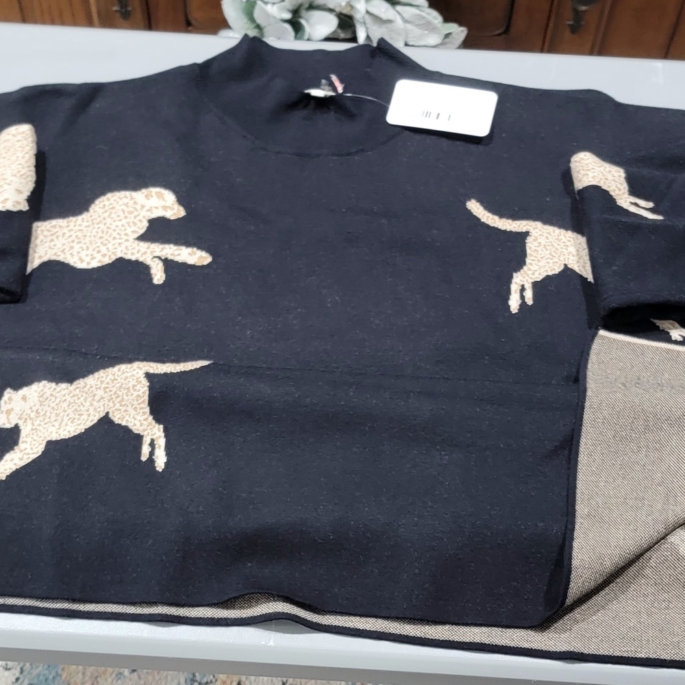 Black Sweater with Tan Leopard Print Dogs